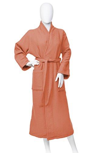 Superior 100% Cotton Waffle Robe with Terrycloth Lining and Shawl Collar, Oversized Unisex Hotel & Spa Bath Robes for Women and Men - Small, Coral
