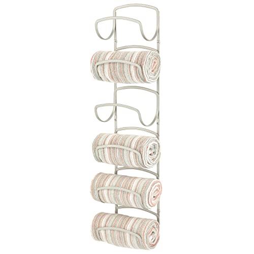 mDesign Steel Towel Holder for Bathroom Wall - Wall Mounted Organizer for Rolled Towels and Bath Robes - Six Level Wall Mount Towel Storage Rack - Bathroom Towel Organizer - Hyde Collection - Satin