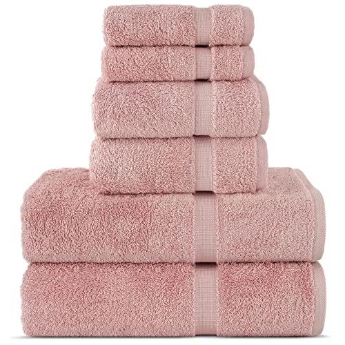Luxury Spa and Hotel Quality Premium Turkish 6-Piece Towel Set (Pink, 2 x Bath Towels, 2 x Hand Towels, 2 x Washcloths)