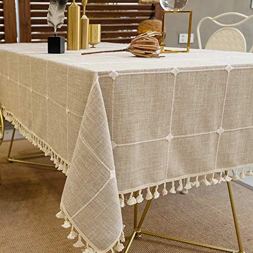 Warm Star Tablecloths,Cotton Linens Wrinkle Free Anti-Fading,Tabletop Decoration Washable Dust-Proof,Table Cover for Kitchen Dinning Party, Light Brown, Rectangle/Oblong, 55''x120'',10-12 Seats