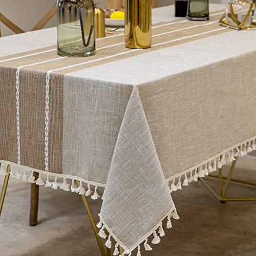 Warm Star Tablecloths,Cotton Linens Wrinkle Free Anti-Fading,Tabletop Decoration Washable Dust-Proof,Table Cover for Kitchen Dinning Party, Light Coffee, Rectangle/Oblong, 55''x86'',6-8 Seats