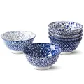Selamica Blue and White Porcelain 20oz Cereal Bowl Set - Set of 6, 6 inch Soup Bowls, Ceramic Bowls for Cereal, Soup, Salad and Pasta, Vintage Blue, Gift Pack