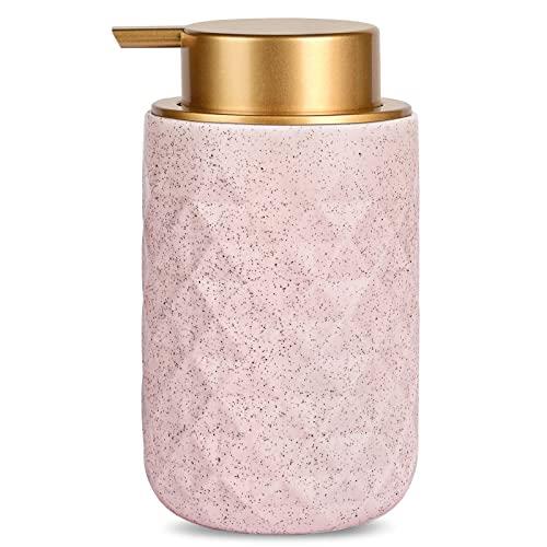 LALA DOLCE Foam Dispenser - Hand Pump Dispenser Beige Foaming Soap Dispenser Ceramic Dish Liquid Dispenser for Kitchen Bathroom Hand Wash Bottle (13.5oz/400ml Pink)