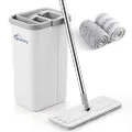 oshang Flat Floor Mop and Bucket Set OG3, Hands Free Home Floor Cleaning System, 60" Long Stainless-Steel Handle, 2 Washable & Reusable Microfiber Mop Heads, Perfect Home Wall Window Kitchen Cleaner