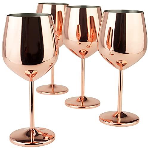PG Copper/Rose Gold Stem Stainless Steel Wine Glass Set 4-18.5 oz