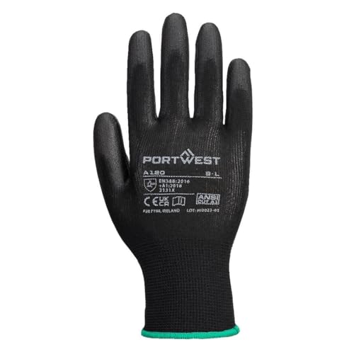 Portwest A120 Grip 13 PU Palm Glove Silicone Free Breathable Seamless Liner
