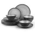 Joviton Home 24-Piece Swirl Grey Melamine Plastic Dinnerware Sets for 8, Plates and Bowls Sets (Cool Grey)