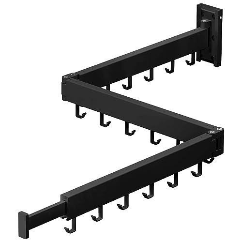 3z-b01 Space Saver Collapsible Wall Mounted Clothes Drying Rack - Black, Sandy Coating, 3-Pole Retractable Dryer Rack