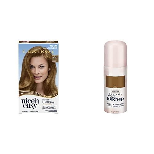 Clairol Hair Colour Bundle: Clairol Nice'N Easy 6.5G Natural Lightest Golden Brown + Root Touch Up Root Concealing Spray - Light Brown, For Brown Hair