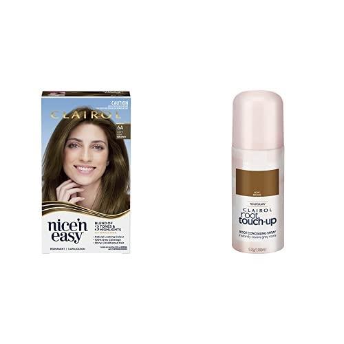 Clairol Hair Colour Bundle: Clairol Nice'N Easy 6A Natural Light Ash Brown + Root Touch Up Root Concealing Spray - Light Brown, For Brown Hair
