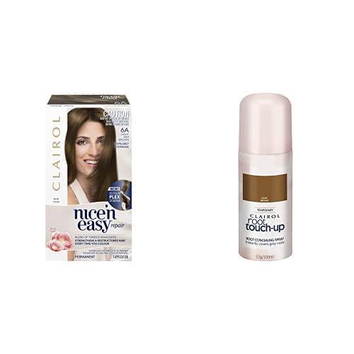 Clairol Hair Colour Bundle: Clairol Nice'N Easy Repair 6A Light Ash Brown + Root Touch Up Root Concealing Spray - Light Brown, For Brown Hair