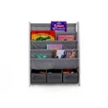 Humble Crew Children's Bookcase Storage Rack with 4 Tiers and Fabric Bin Organiser, Grey/White