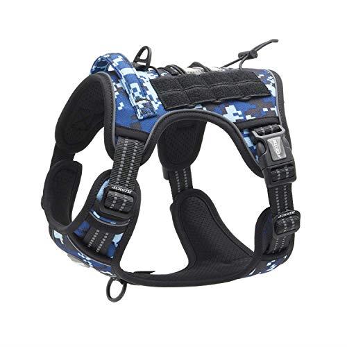 Auroth Tactical Dog Training Harness No Pulling Front Clip Leash Adhesion Reflective K9 Pet Working Vest Easy Control for Small Medium Large Dogs Blue Camo S