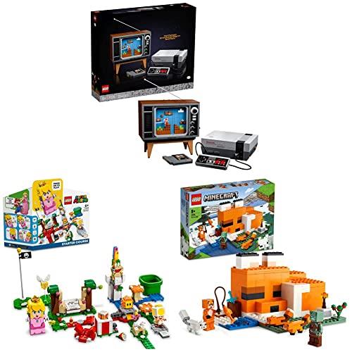 LEGO Super Mario Nintendo Entertainment System + 71403 Super Mario Adventures with Peach Starter Course + Minecraft The Fox Lodge Building Kit and Toy House