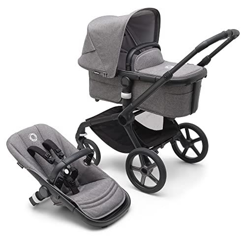 Bugaboo Fox 5 All-Terrain Pram, 2-in-1 Baby Stroller, Full Suspension, Easy Fold, Spacious Bassinet, Extendable Toddler Seat, One-Handed Manoeuvrability, Graphite Chassis and Grey Melange Canopy