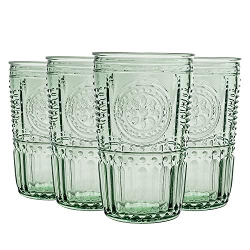 Bormioli Rocco Romantic Set of 4 Cooler Glasses, 16 Oz. Colored Crystal Glass, Pastel Green, Made in Italy.