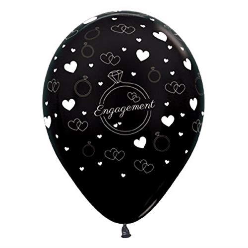 Sempertex Engagement Diamond Rings & Hearts Metallic Latex Balloons 6 Pieces, 30 cm Size, Black