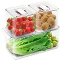 Wavelux Produce Saver Containers for Refrigerator, Food Fruit Vegetables storage, 3 Piece Stackable Fridge Freezer Organizer, Fresh Keeper Drawer Bin Basket with Vented Lids & Removable Drain Tray