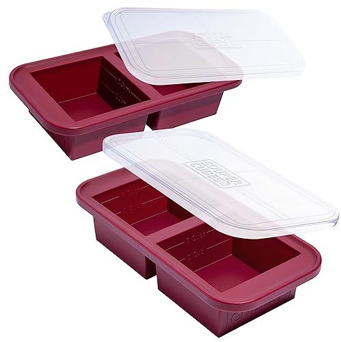 Souper Cubes 2 Cup Silicone Freezer Tray With Lid - Easy Meal Prep Container and Kitchen Storage Solution - Silicone Mold for Soup and Food Storage - Cranberry - 2-Pack