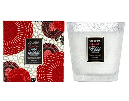 Voluspa Spiced Goji Tarocco Orange Candle | 2 Wick Glass Boxed Hearth | 16.5 Oz | Holiday Scent |All Natural Wicks and Coconut Wax for Clean Burning