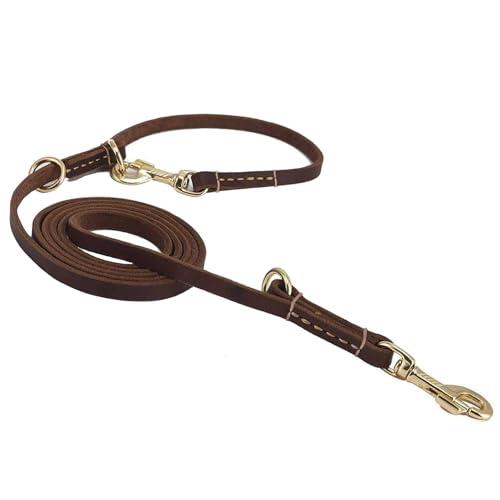 Durable Multi Function 8ft Dog Leash, Genuine Leather Training Leash for Small, Medium and Large Dogs