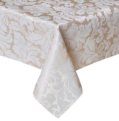 Tektrum 70 X 70 inch Square Damask Jacquard Tablecloth Table Cover - Waterproof/Spill Proof/Stain Resistant/Wrinkle Free/Heavy Duty - Great for Banquet, Parties, Dinner, Kitchen, Wedding (Beige)