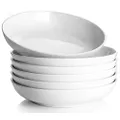 Y YHY 30 Ounces Porcelain Pasta, Salad, Soup Bowls, Large Serving Bowl Set, Wide and Flat, Set of 6, White
