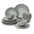 TP Dinnerware Set, Dinner Service for 6 with Bowls and Salad Dinner Plates,18-Piece Melamine Dishes Set (Gray)