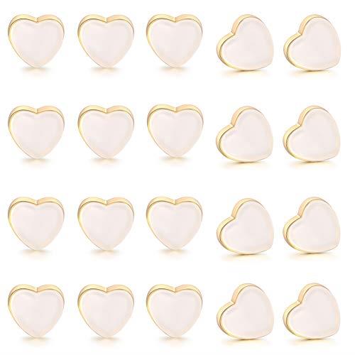Silicone Earring Backs Replacements Heart Shaped Locking Rubber Earring Backings Soft Clear Ear Safety Secure Backstops Stopper for Fish Hook Screw on Earring Studs Hoops 20PCS/10Pairs (Heart-Gold)