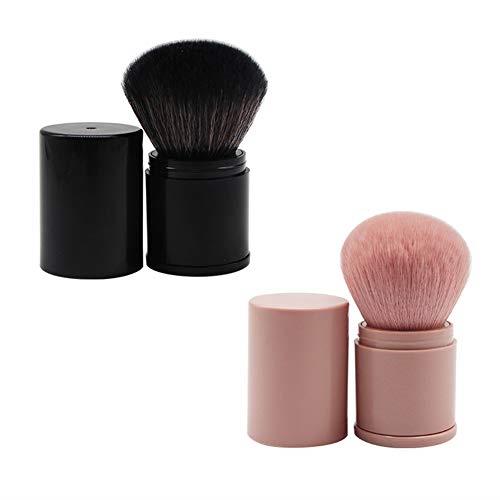 Retractable Kabuki Foundation Brush Travel Face Blush Brush for Mineral Powder, Contouring, Cream (Black + Pink 2Pcs)