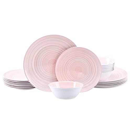 Joviton Home 24PCS Heavenly Pink Swirl Melamine Dinnerware Sets for 8,Outdoor Plates and Bowls Sets (Heavenly Pink)