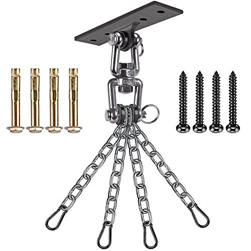 Dolibest Heavy Duty Boxing Punching Bag Chain,Wall Mount Ceiling Hooks 360° Rotation Wood Beam Holder for Boxing& MMA,Wood Beam Holder with 4 Chains and 4 Carabiners,4 Wood Screws for Wooden Sets