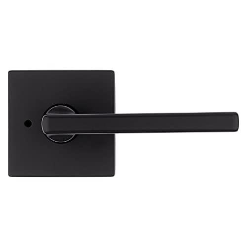 Kwikset Halifax Interior Privacy Door Handle with Lock, Door Lever for Bathroom and Bedroom, Matte Black Reversible Keyless Push Button Lock Door Lever, with Microban Protection, Square Rose