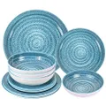 12 Piece Melamine Dinnerware Sets Service for 4 - Includes 4 Dinner Plates 4 Salad Plates and 4 Bowls Made of A5 Melamine Use at Home & Outdoor Dining, Picnic, Camping and Rvs - Swirls Design