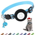 Airtag Cat Collar, Air tag Cat Collar with Bell and Safety Buckle in 3/8" Width, Reflective Collar with Waterproof Airtag Holder Compatible with Apple Airtag for Cat Dog Kitten Puppy (Blue)