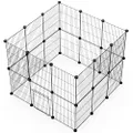 LANGXUN DIY Small Animal Playpen, Pet Playpen with Door, Puppy Rabbit Cage, Guinea Pig Cages, Kitten | Indoor & Outdoor Portable Metal Wire Yard Fence, 24pcs Panels Black