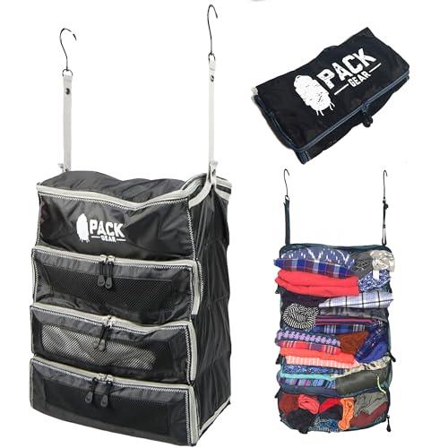 Pack Gear Suitcase Organizer | Pack More in your Large or Carry On Luggage | Unpack Instantly with these Compression Packing Cubes for Suitcases | Hanging Shelf Organizer for Closet (Black) (Medium)