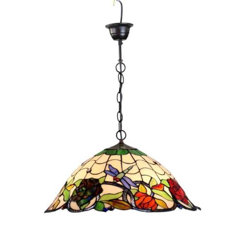 G&G Bros Rose & Dragonfly Tiffany Pendant Hanging Lamp