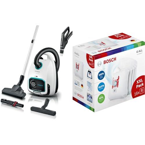 Bosch Series 6 ProAnimal Bagged Vacuum Cleaner, BGL6HYGAU, White+Bosch PowerProtect Dust Bag, 100% Suitable for Bosch Vacuum Cleaners, XXL Pack incl. 16 Vacuum Cleaner Bags, White, BBZ16GALL