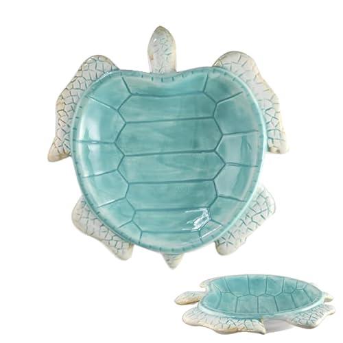 [2PCS] LYLAC Ceramic Turtle Tray Snack Plate Serving Plates Ceramic Jewelry Tray 20.3X20X3.8CM
