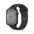 Apple Watch Series 8 (GPS + Cellular 45mm) Smart Watch - Midnight Aluminium Case with Midnight Sport Band - Regular. Fitness Tracker, Blood Oxygen & ECG Apps, Water Resistant
