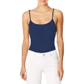 Hanes Womens O9342 Stretch Cotton Cami with Built-in Shelf Bra Sleeveless Cami Shirt - Blue - Small
