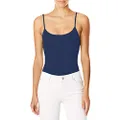 Hanes Womens O9342 Stretch Cotton Cami with Built-in Shelf Bra Sleeveless Cami Shirt - Blue - Small