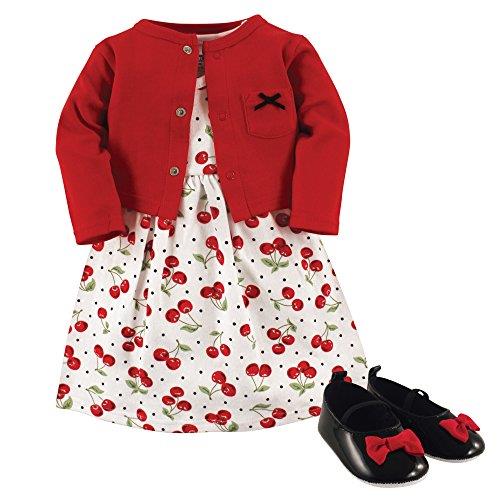 HUDSON BABY Baby Girls' Cotton Dress, Cardigan and Shoe Set, Cherries, 3-6 Months