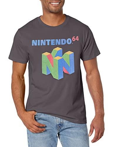 Nintendo Men's N64 Logo Short Sleeve T-Shirt, Charcoal, Small