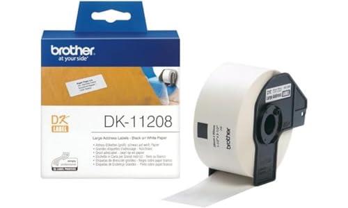 Brother Genuine DK-11208, White Standard Large Address Labels 38MM X 90MM, 400 Labels Per Roll
