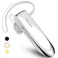 New bee Bluetooth Earpiece V5.0 Wireless Handsfree Headset 24 Hrs Driving Headset 60 Days Standby Time with Noise Cancelling Mic Headsetcase for iPhone Android Laptop Truck Driver White (White)
