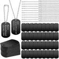200 Pcs Military Dog Tags Set Including 100 Pcs Aluminum Blank Dog Tags 100 Pcs Ball Steel Chain Rectangle Blank Tag Blanks Metal Stamping Tags for DIY Decorative Craft Pet Dog ID Tags (Black)