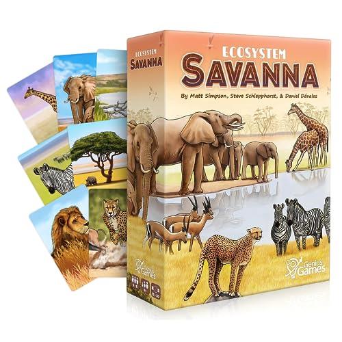 Genius Games | Ecosystem: Savanna | A Family Card Game About Animals on Grassy Woodland of African Savanna - Fun & Educational Ecology Game for Kids & Adults