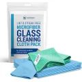 Microfiber Glass Cleaning Cloths | Streak Free Windows & Mirrors | Lint Free Towels | Car Windows Wipes | Polishing Rags | Machine Wash- Blue, Green (8 Pack)